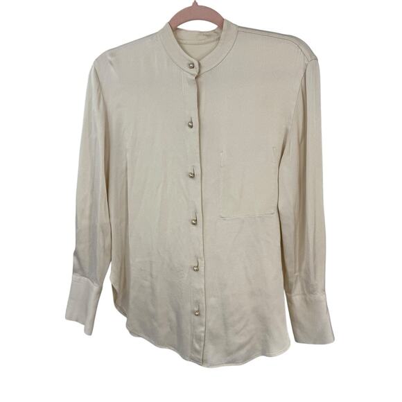 Vince Relaxed Band Collar Shirt Women oversized XS Light Shiny Peach Long Sleeve - Picture 9 of 9